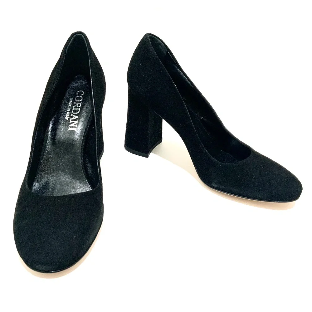 CORDANI Hannette Black Suede Leather Shoes Round Toe Womens Block Heel Pump 37 - Picture 7 of 11